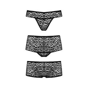 Underneath Lexi Panties Set 3ks (Black), komplet kalhotky s gepardím vzorem S/M