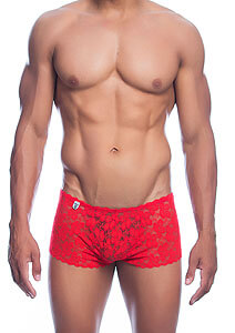 MOB Rose Lace Boy Shorts (Red), pánské krajkové trenky S/M