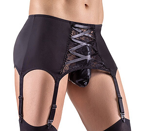 Svenjoyment Suspender Belt (Black), pánský fetish podvazkový pás XL