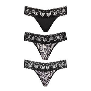 Underneath Jane Thong Set 3ks (Black), komplet tanga se zvířecím vzorem S/M