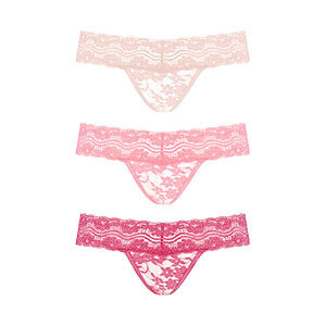 Underneath Rose Thongs Set 3ks (Pink), komplet tanga s květinovým vzorem S/M