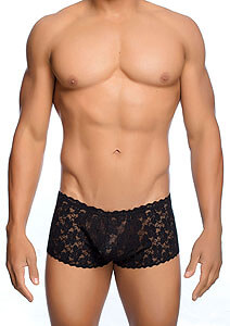 MOB Rose Lace Boy Shorts (Black), pánské krajkové trenky