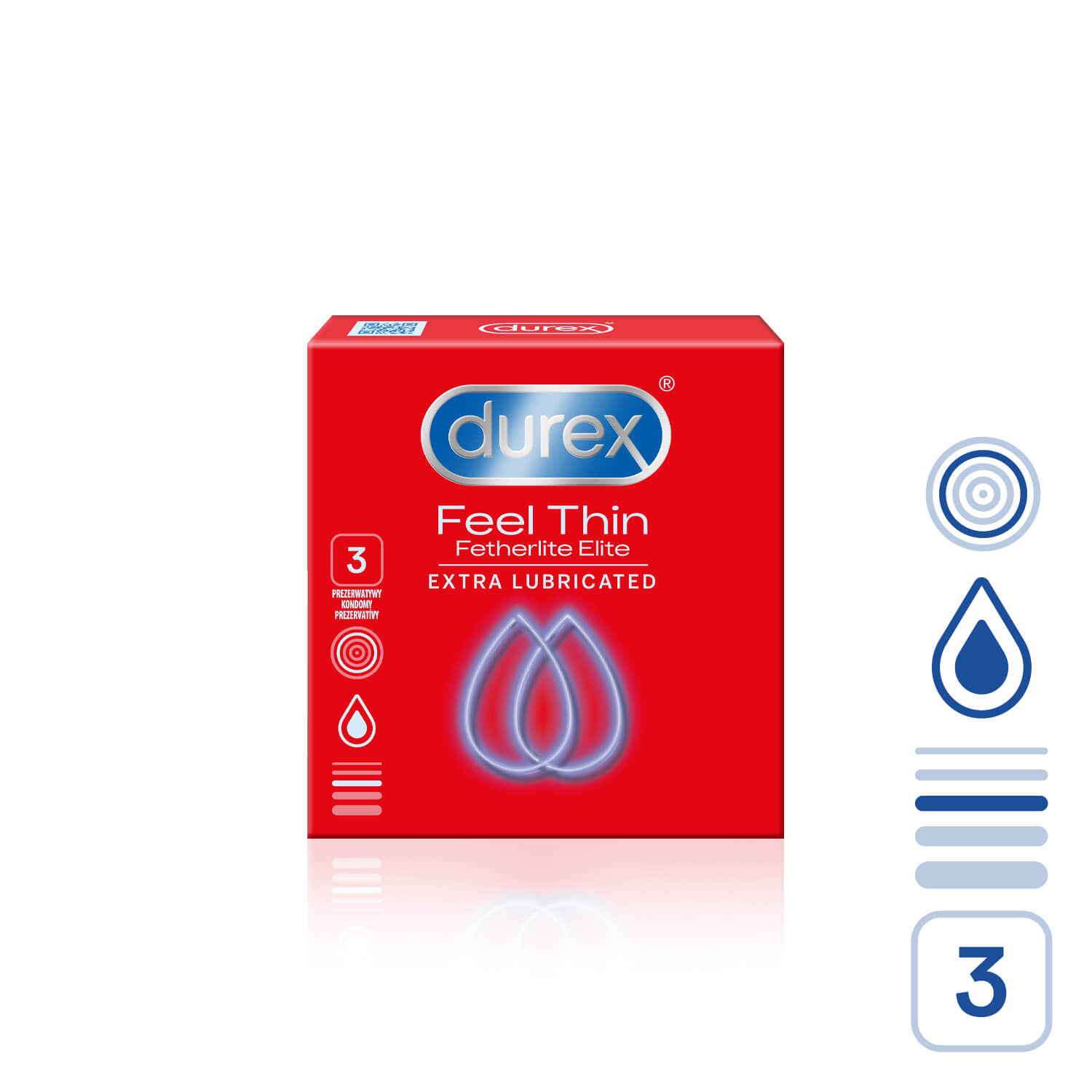 Durex Feel Thin Extra Lubricated (3ks), tenké kondomy