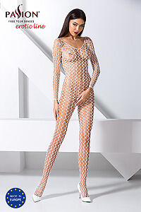 Passion Bodystocking BS068 bílý sexy bodystocking s průstřihem