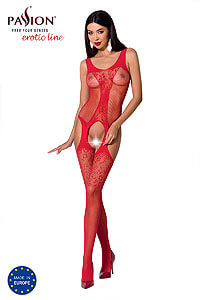 Passion Bodystocking BS072 červený sexy bodystocking s průstřihem