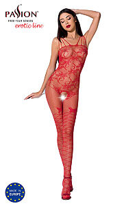 Passion Bodystocking BS076 červený celotělový obleček síťovaný