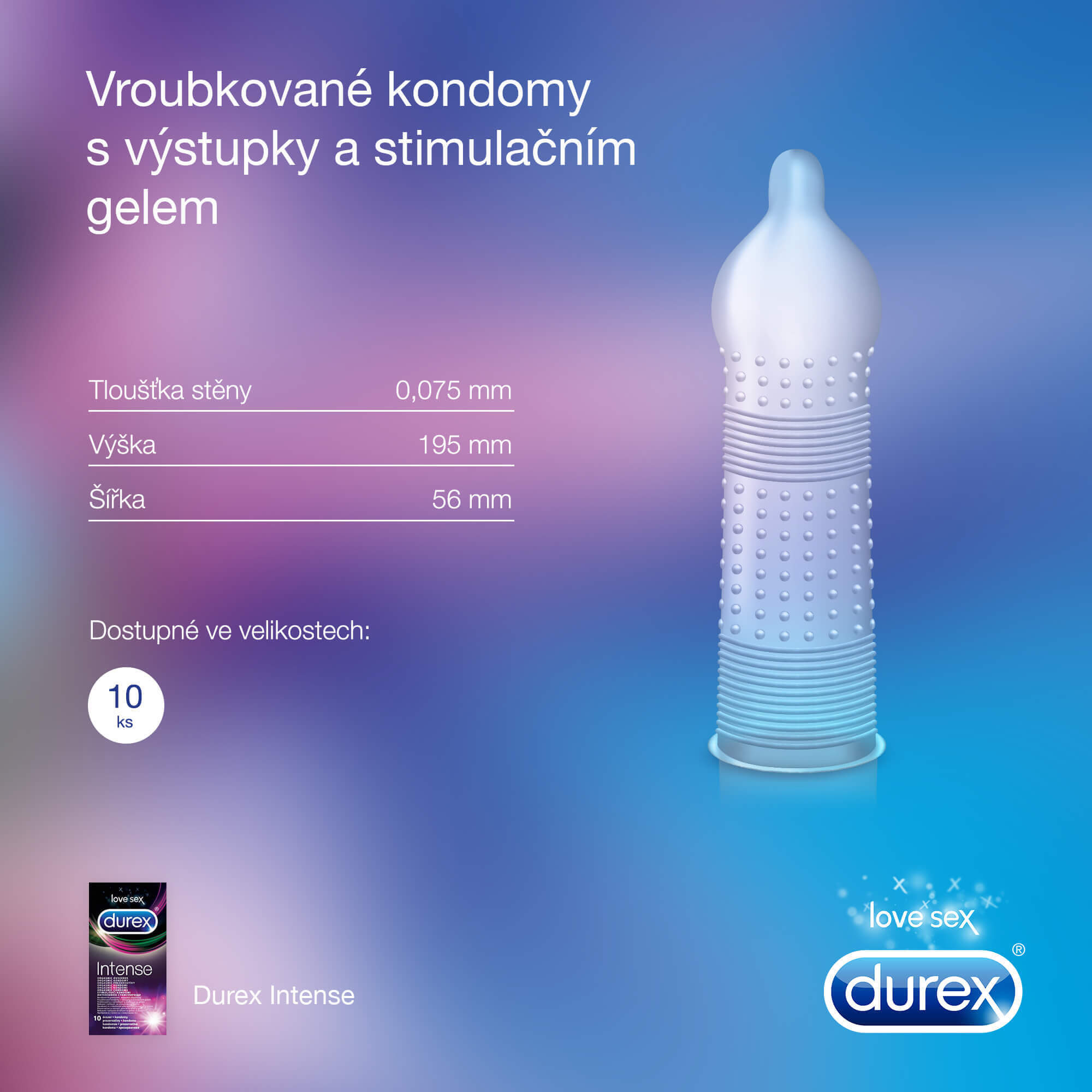 Durex Intense (10ks), dráždivé kondomy s gelem Desirex