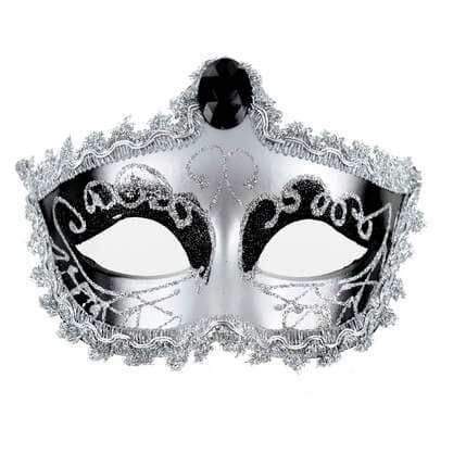 Benátská maska přes oči stříbrná s drahokamem