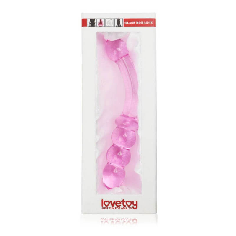 LoveToy Glass Romance růžové skleněné dildo