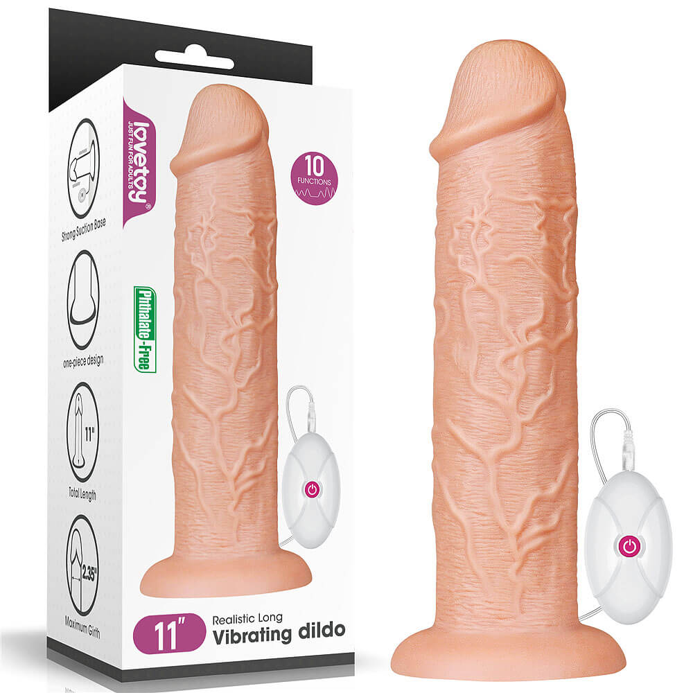 LoveToy Realistic Long Vibrating Dildo 11" (27 cm), vibrační dildo s přísavkou