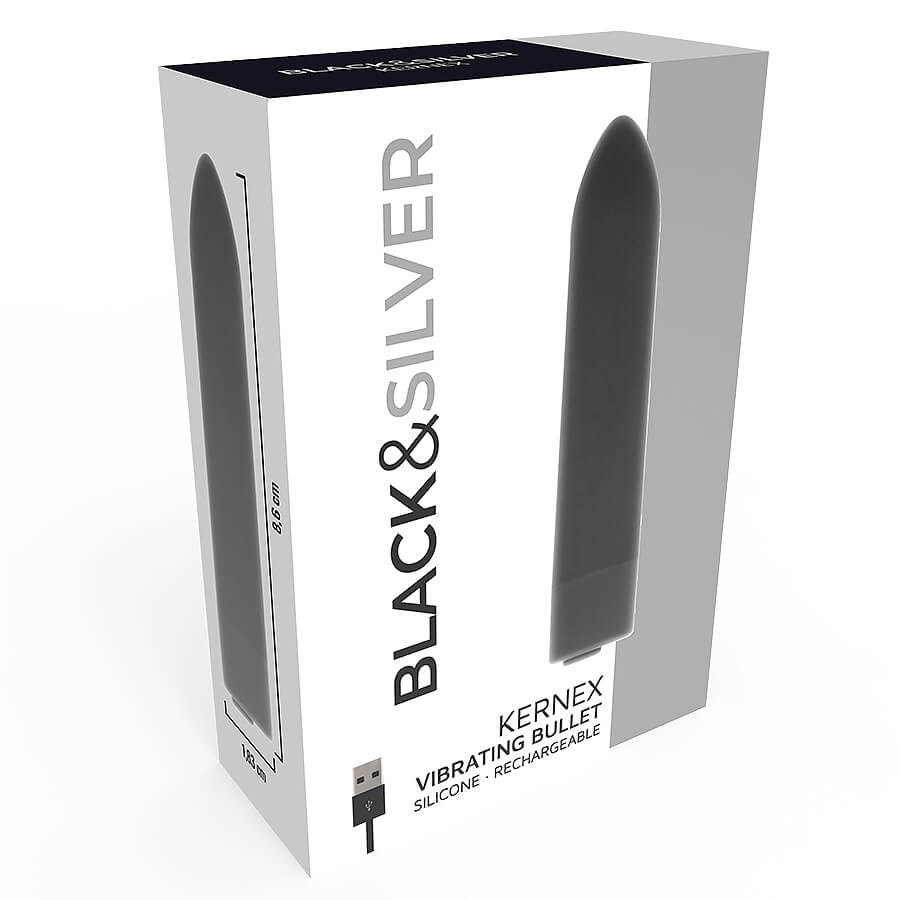 Black and Silver KERNEX Vibrating Bullet nabíjecí mini vibrátor 8,6 cm