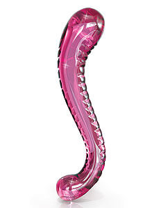 Skleněné prohnuté dildo Icicles No.69 růžové, 16,5 x 3,2 cm