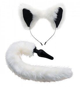 Petplay sada bílé liščí uši a ocas na kolíčku Tailz White Fox Set