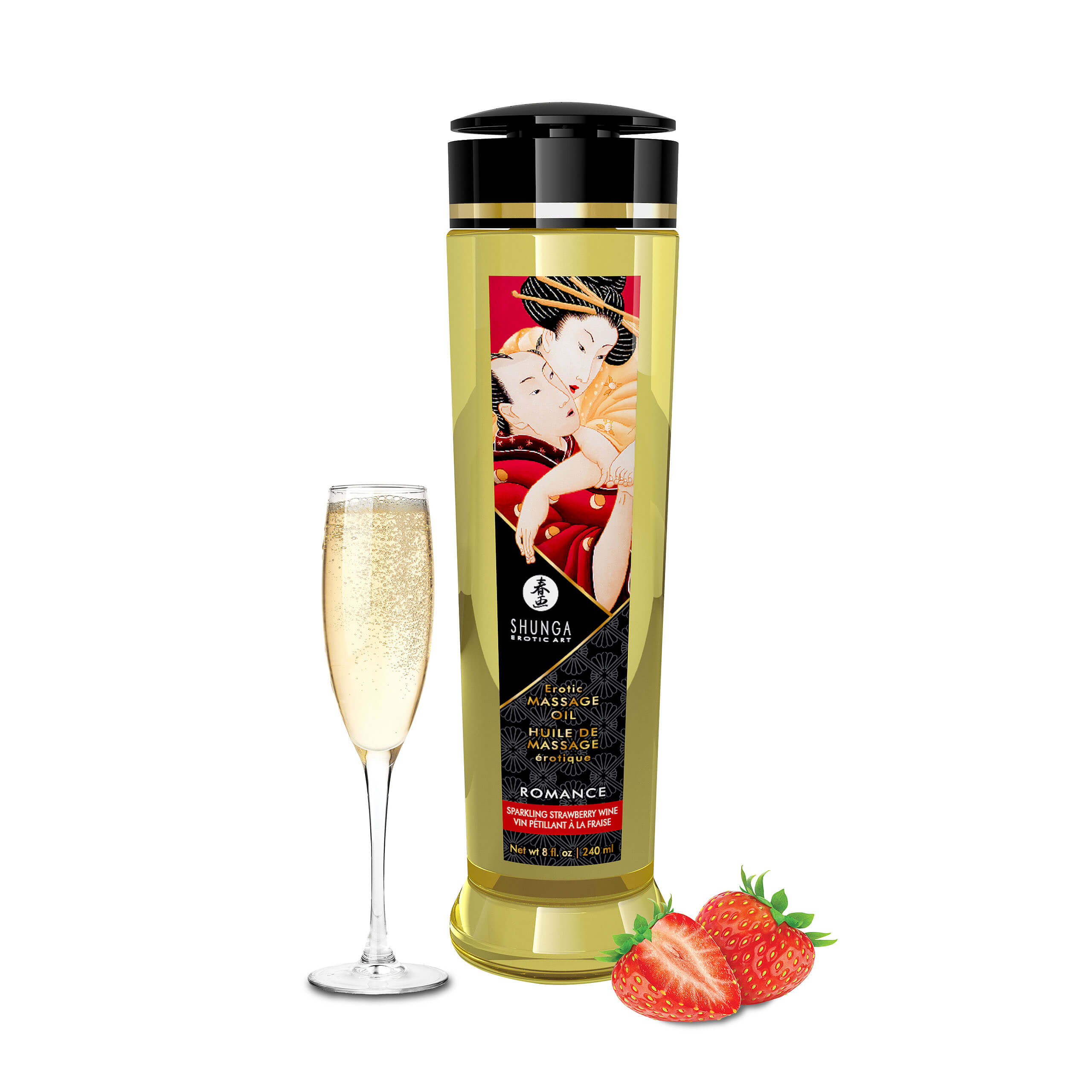 Profesionální masážní olej Shunga Erotic Massage Oil Romance Sparkling Strawberry Wine 240 ml