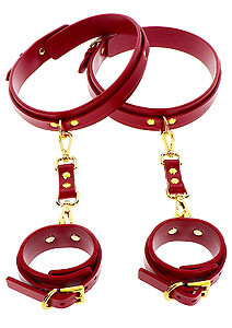 TABOOM Bondage In Luxury Wrist to Thigh Cuff Set (Red)