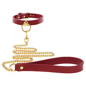 TABOOM Bondage In Luxury O-Ring Collar and Chain Leash (Red)