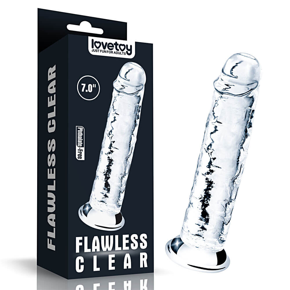 Lovetoy Flawless Clear Dildo 7.0″ (18 cm), čiré realistické dildo s přísavkou