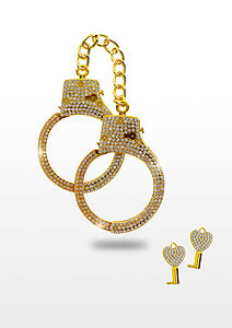 TABOOM Bondage In Luxury Diamond Wrist Cuffs (Gold), kovová pouta s kamínky