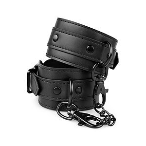 Bedroom Fantasies Faux Leather Handcuffs (Black), pouta na ruce