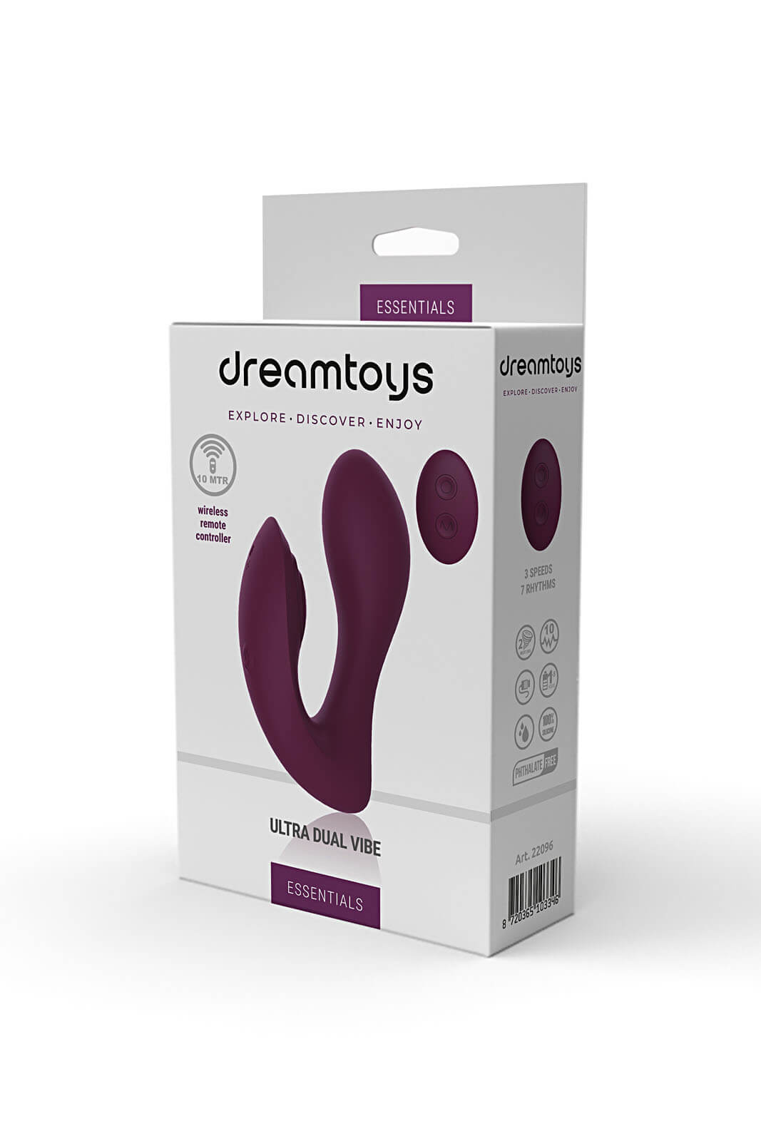 Dream Toys Essentials Ultra Dual Vibe (Purple), dvojitý vibrátor s ovladačem