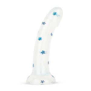 EasyToys Blossom Bliss Medium Dildo with Blue Flowers (19 cm), dildo s třpytkami