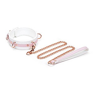 Liebe Seele White & Pink Fairy Leather Collar and Leash, kožený obojek s vodítkem