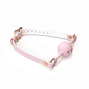 White & Pink Fairy Goat Leather Ball Gag, nastavitelný dýchací roubík