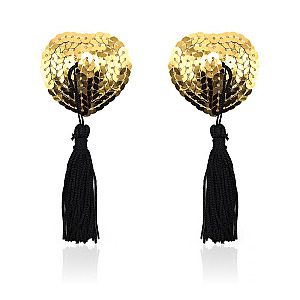 LATETOBED BDSM LINE Heart Nipple Cover with Gold Sequins, samolepicí krytky bradavek