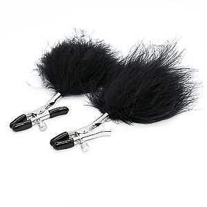 LATETOBED BDSM LINE Nipple Clamps with Black Feather, svorky na bradavky