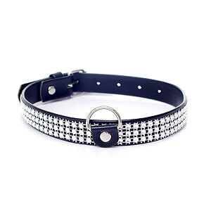 Třpytivý obojek Fetish Boss Series Collar Silver Crystals, 2 cm vysoký