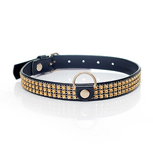 Třpytivý obojek Fetish Boss Series Collar Golden Crystals, 2 cm vysoký