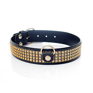 Třpytivý obojek Fetish Boss Series Collar Golden Crystals, 3 cm vysoký