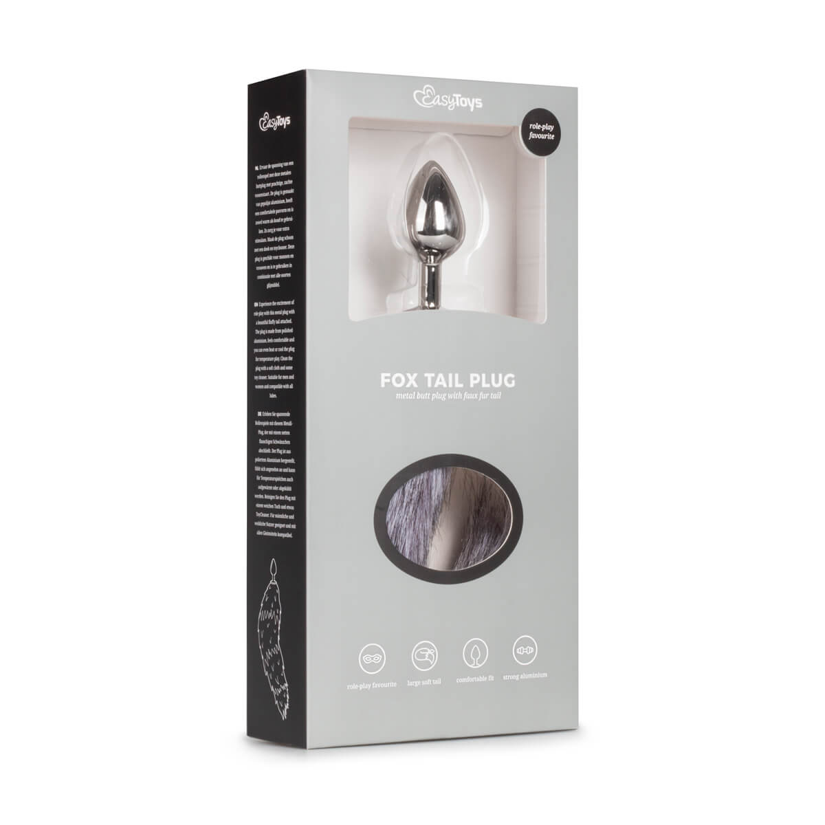 Šedý liščí ocásek EasyToys Fox Tail Plug no.6 stříbrný anální kolík