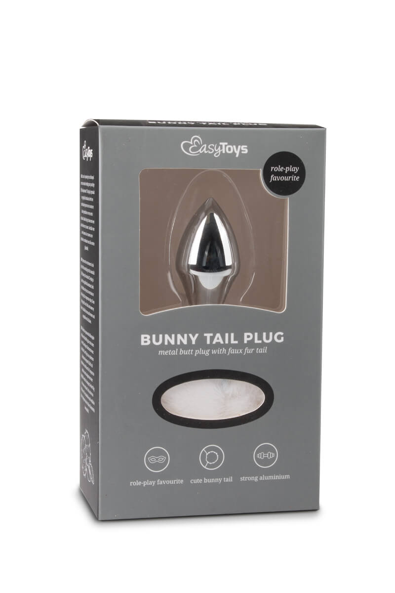 Bílý králičí ocásek EasyToys Bunny Tail Plug no.1 stříbrný anální kolík
