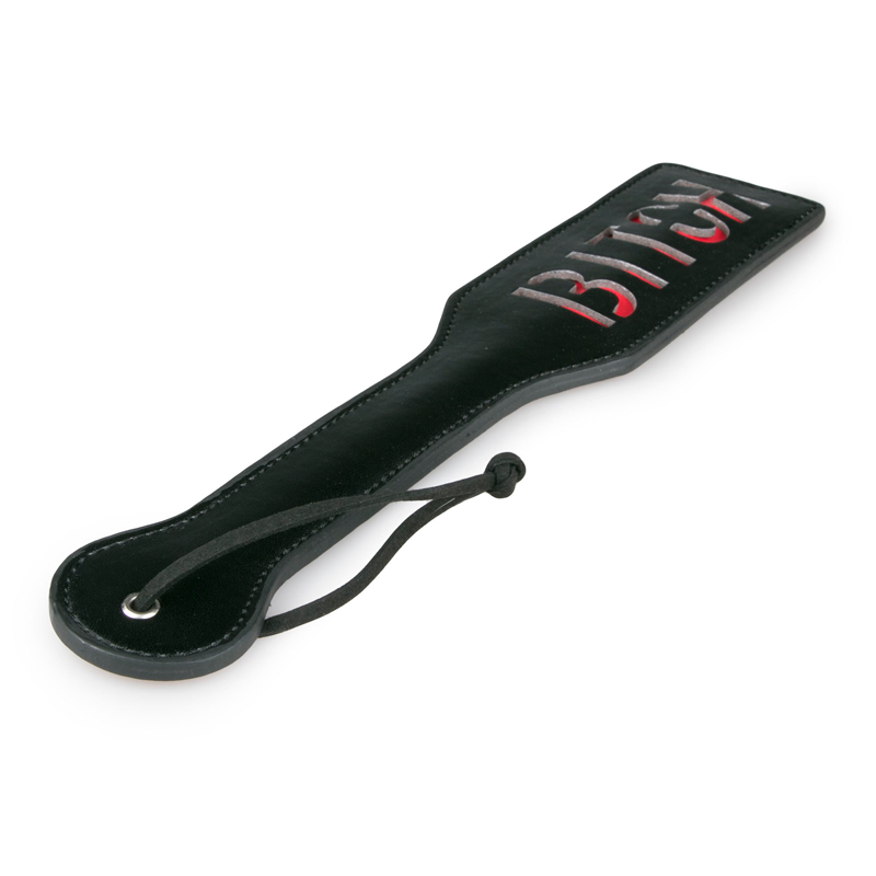 Plácačka EasyToys Black Leather Paddle BITCH černá kožená