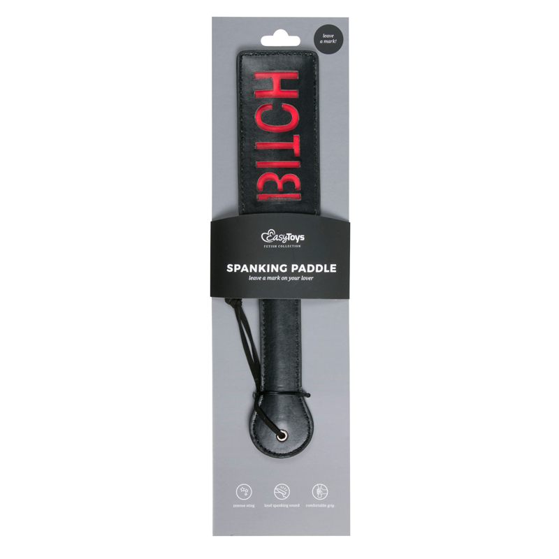 Plácačka EasyToys Black Leather Paddle BITCH černá kožená