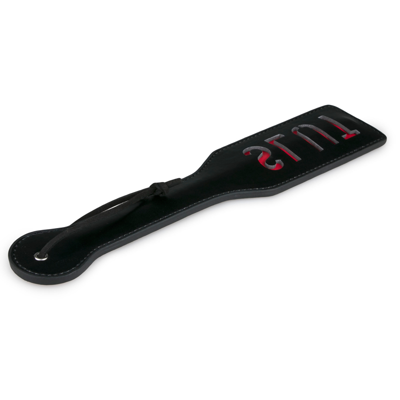 Plácačka EasyToys Black Leather Paddle SLUT černá kožená