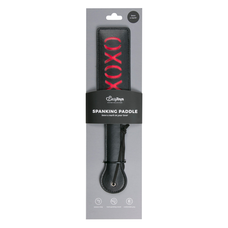 Plácačka EasyToys Black Leather Paddle XOXO černá kožená