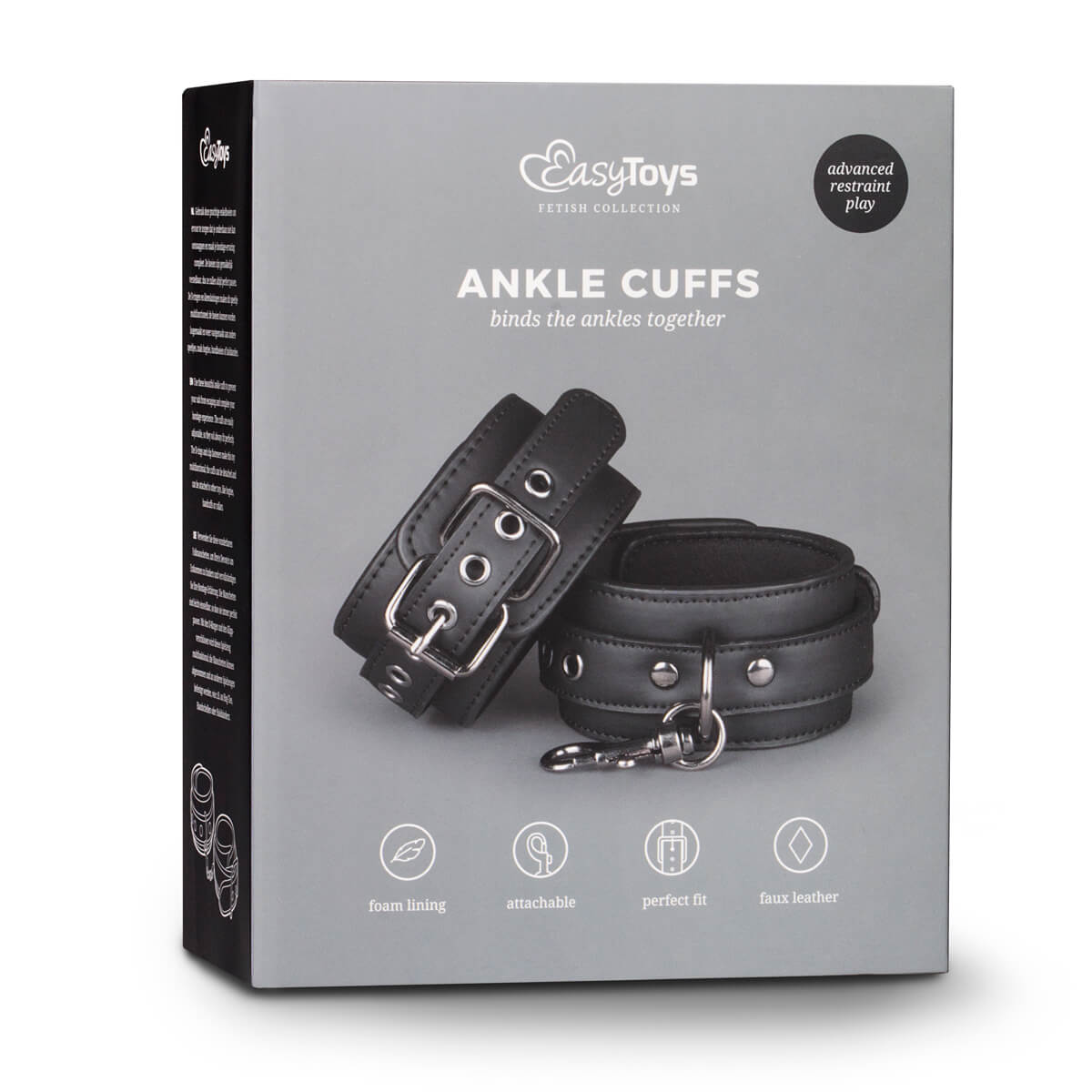 Easytoys Fetish Collection Black Leather Ankle Cuffs černá kožená pouta na kotníky