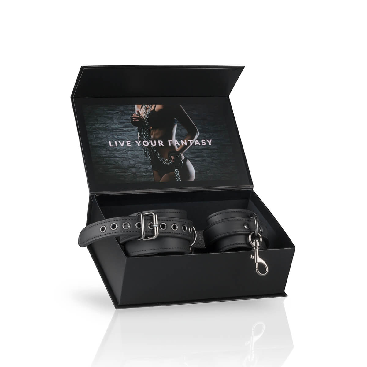 Easytoys Fetish Collection Black Leather Ankle Cuffs černá kožená pouta na kotníky