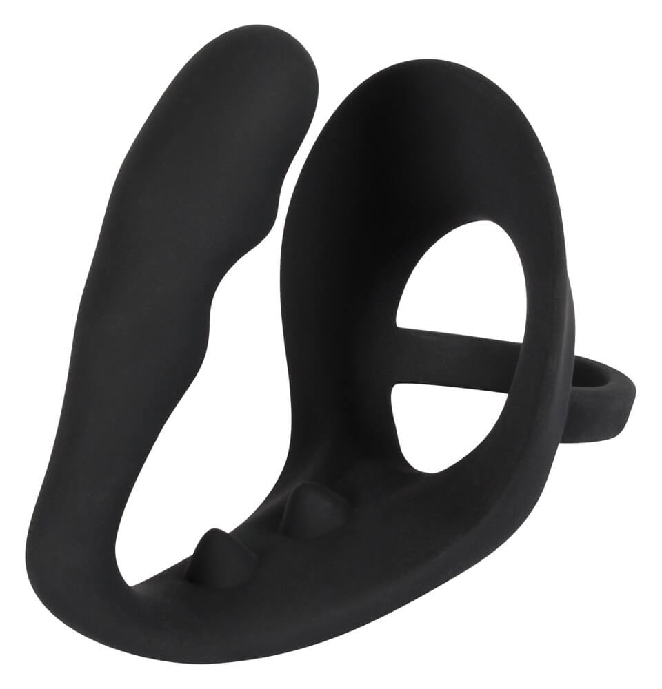 Black Velvets Ring & Plug - silikonový masér prostaty 9 cm s kroužkem na penis