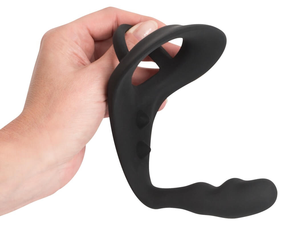 Black Velvets Ring & Plug - silikonový masér prostaty 9 cm s kroužkem na penis