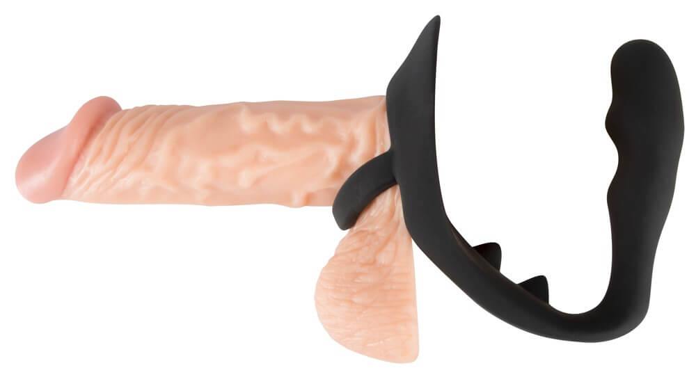 Black Velvets Ring & Plug - silikonový masér prostaty 9 cm s kroužkem na penis