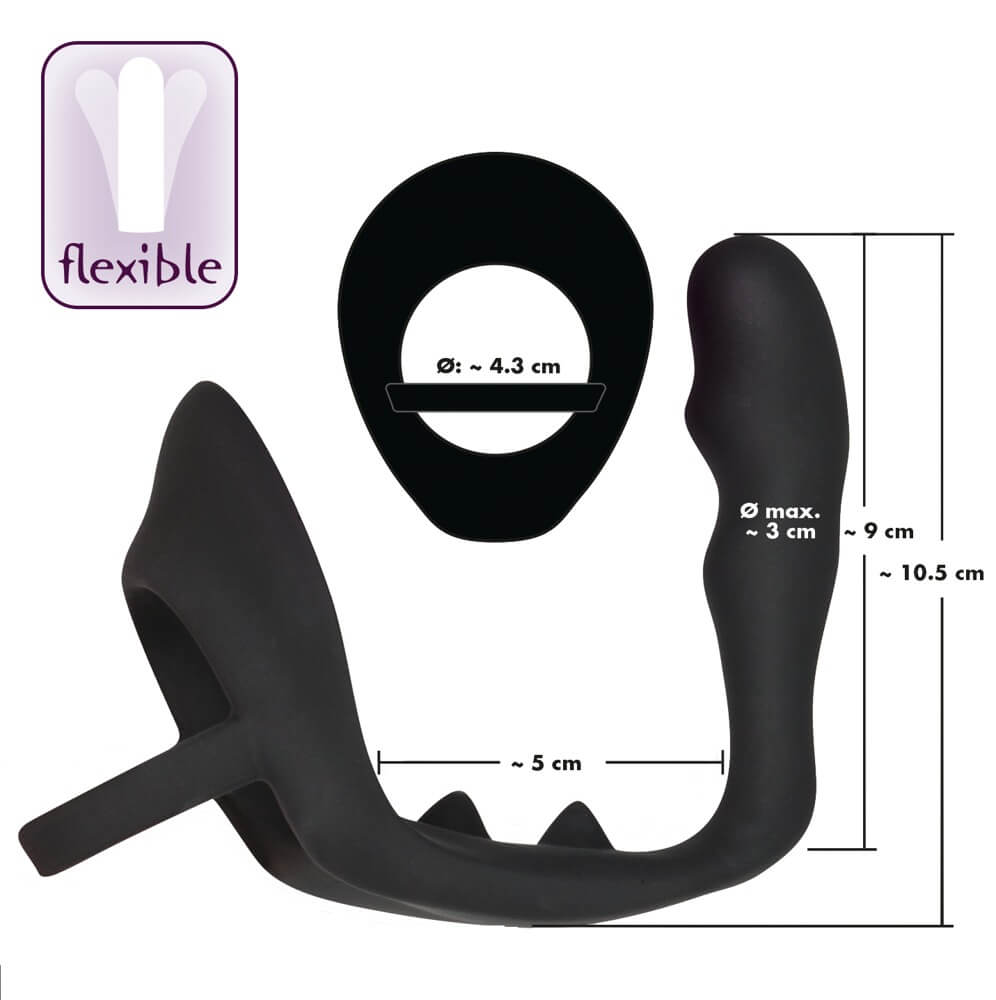 Black Velvets Ring & Plug - silikonový masér prostaty 9 cm s kroužkem na penis