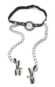 O-Ring Gag with Nipple Clamps