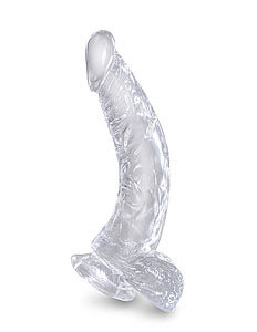 Čiré zahnuté dildo s koulema Pipedream King Cock Clear 7.5" (19 cm)