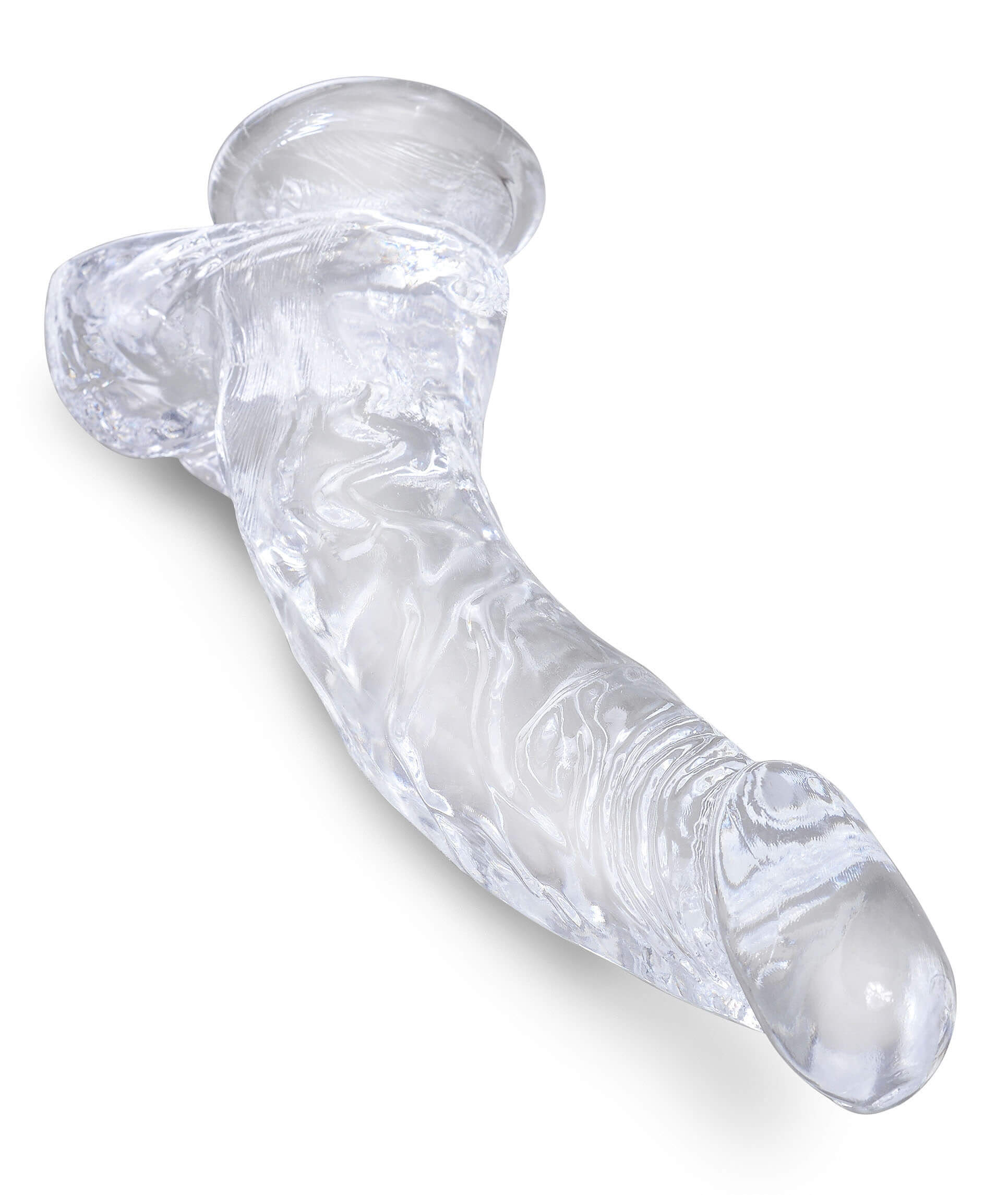 Čiré zahnuté dildo s koulema Pipedream King Cock Clear 7.5" (19 cm)