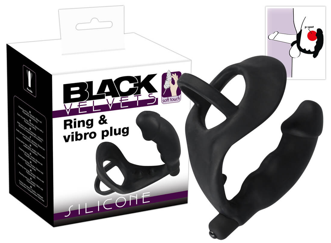 Black Velvets Ring & Vibro Plug - vibrační masér prostaty a kroužek kolem penisu