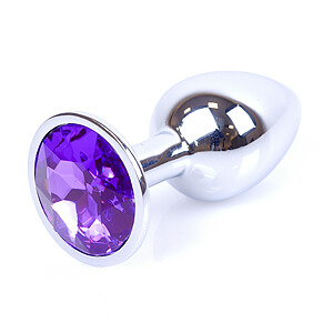 Boss Series Jewellery Silver Plug PURPLE - stříbrný anální kolík s drahokamem 7 x 2,7 cm