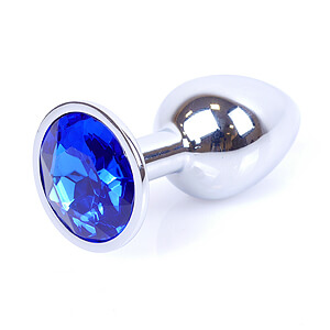 Boss Series Jewellery Silver Plug DARK BLUE - stříbrný anální kolík s drahokamem 7 x 2,7 cm